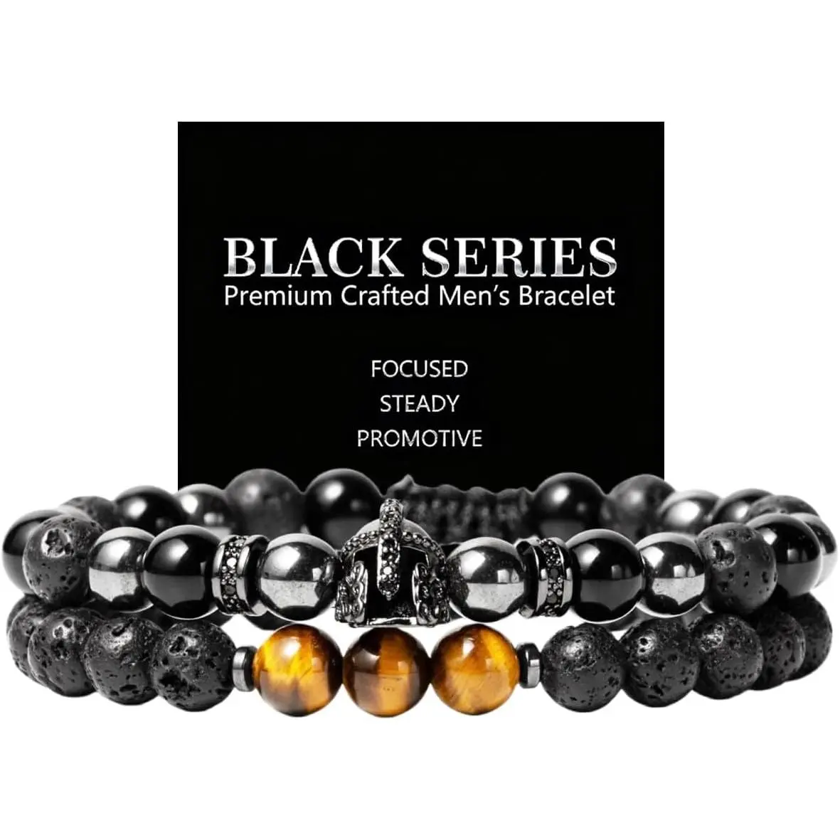 Hematite Bracelet for Men, Ideas  for men , Black Series Design  Stone Beaded Bracelets, Mens Bracelet Set 8MM,  Birthday/Christmas Gifts for men accessories, Emo Beads bracelet, Tiger Eye Stone Lava Rock Black Obsidian Link Bracelet