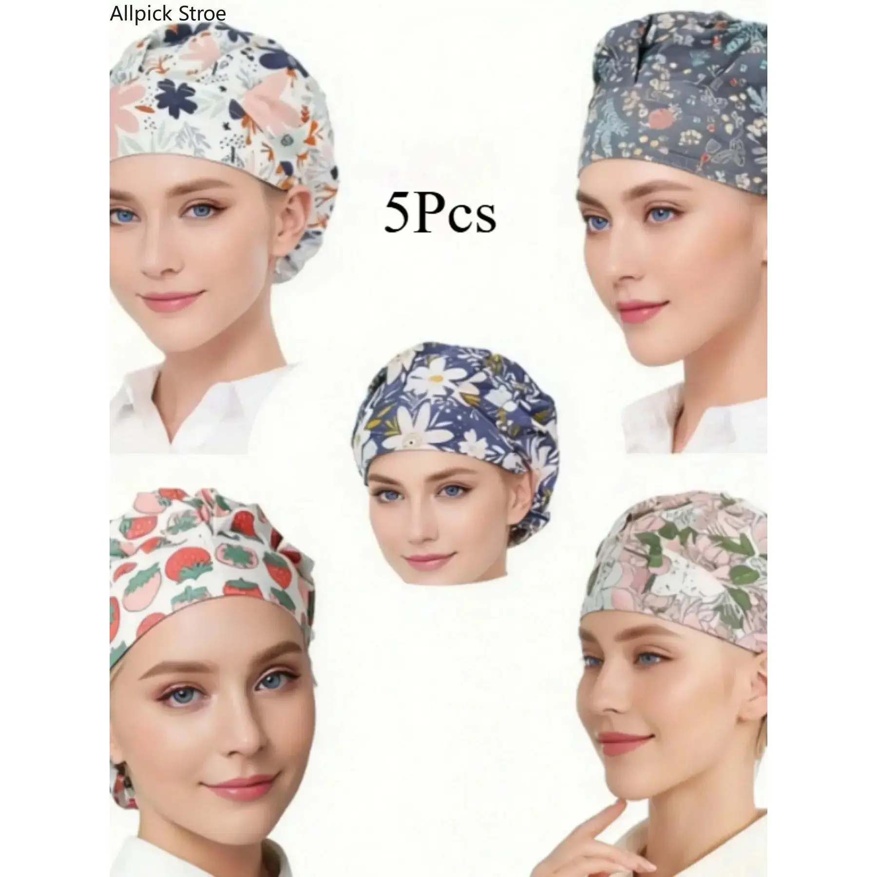 Puffy Chef Hats 5-Pack, Unisex Breathable Kitchen Headwear with Adjustable Strap for All Seasons Cooking & Baking, Bakers