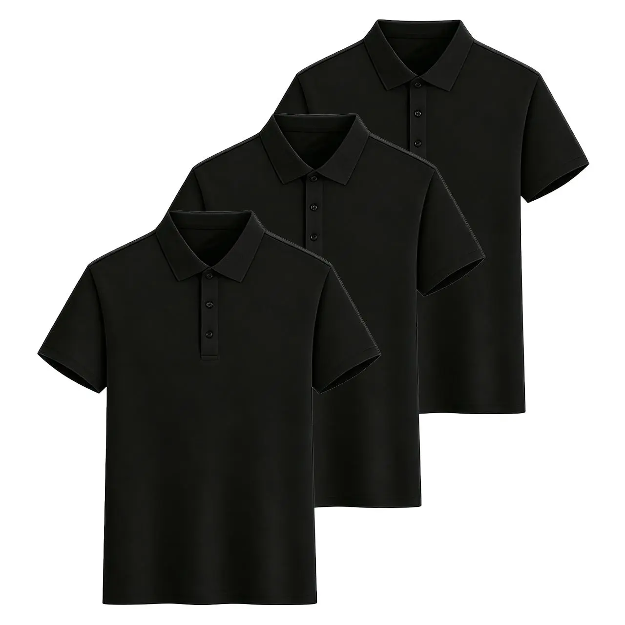 Men's 3-Piece Pack Polo Shirts, Menswear Casual Short-Sleeve Solid Color Tops, Lightweight Relaxed Fit for Daily Wear, Three-Piece Pack