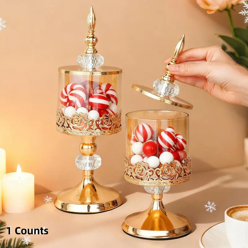 Vintage Clear Storage Jar with Lid, Elegant Nuts Candy Containers, Decorative Glass Jar Canister for Home Living Room Coffee Table