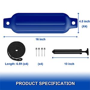 Boat Fenders 4 Pack, Ribbed Twin Eyes Boat Fenders Bumpers for Docking, Inflatable Marine Boat Bumper with 4 Ropes, 4 Needles and 1 Pump