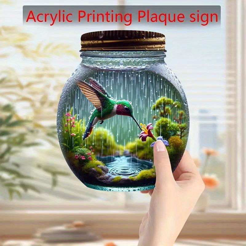 2D Colorful Hummingbird Mason Jar Suncatcher - Stained Glass Effect for Windows, Garden & Gifts