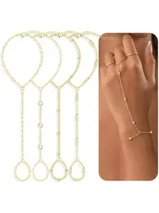 4 Pcs Hand Chain Bracelet Sets for Women, Dainty Gold-Plated Bracelets, Stackable Design, Cubic Zirconia & Beaded Bracelets, Jewelry Gifts, Exquisite Bracelets