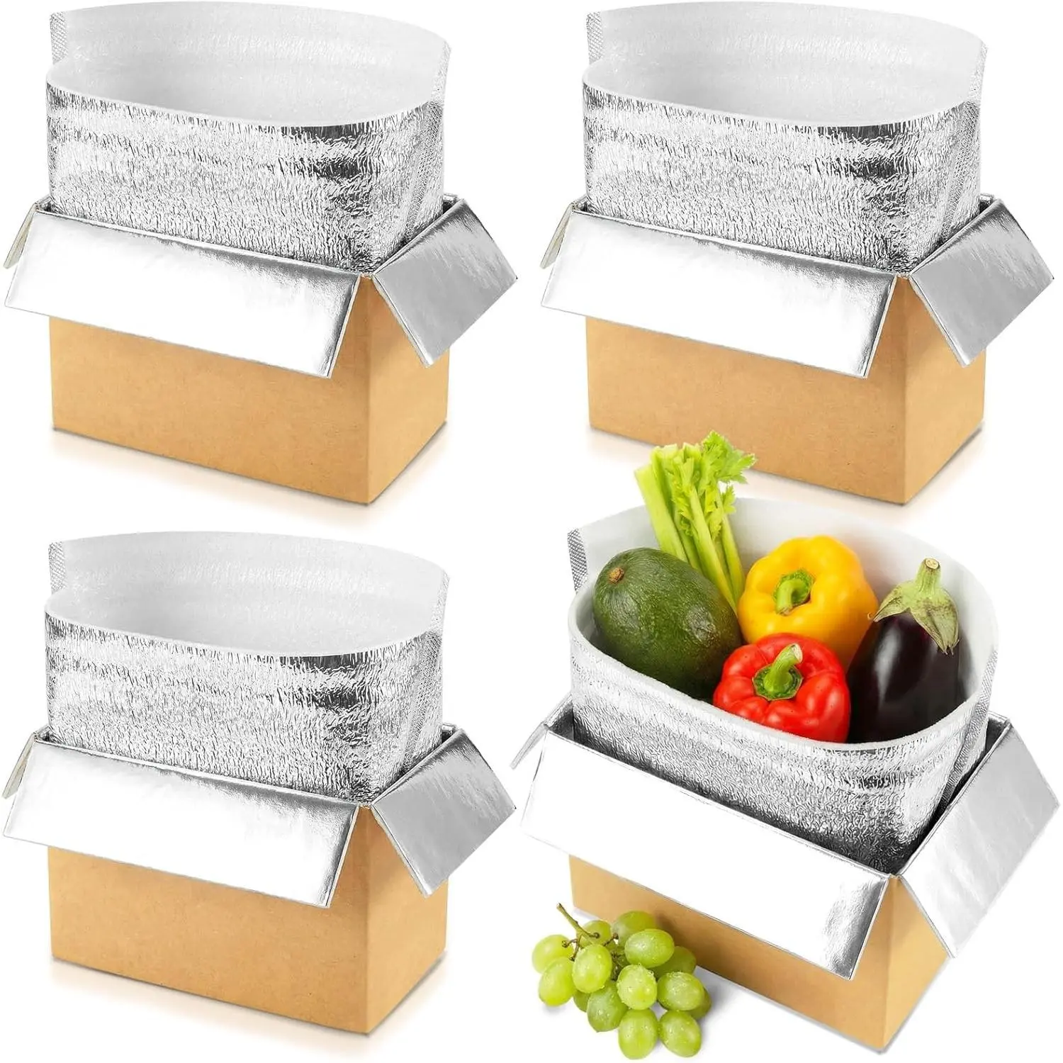 4 Pack Insulated Shipping Boxes with Foil Liner Bags, Reusable Thermal Cooler Mailing Cartons for Cold Pack Shipping, Hot & Frozen Food Delivery, 8''x5''x6''