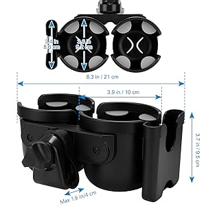Stroller Cup Holder with Phone Holder, Bike Cup Holder, Universal Cup Holder for Uppababy Nuna Doona Strollers, 2-in-1 Cup Phone Holder for Stroller Bike Wheelchair Walker Accessory