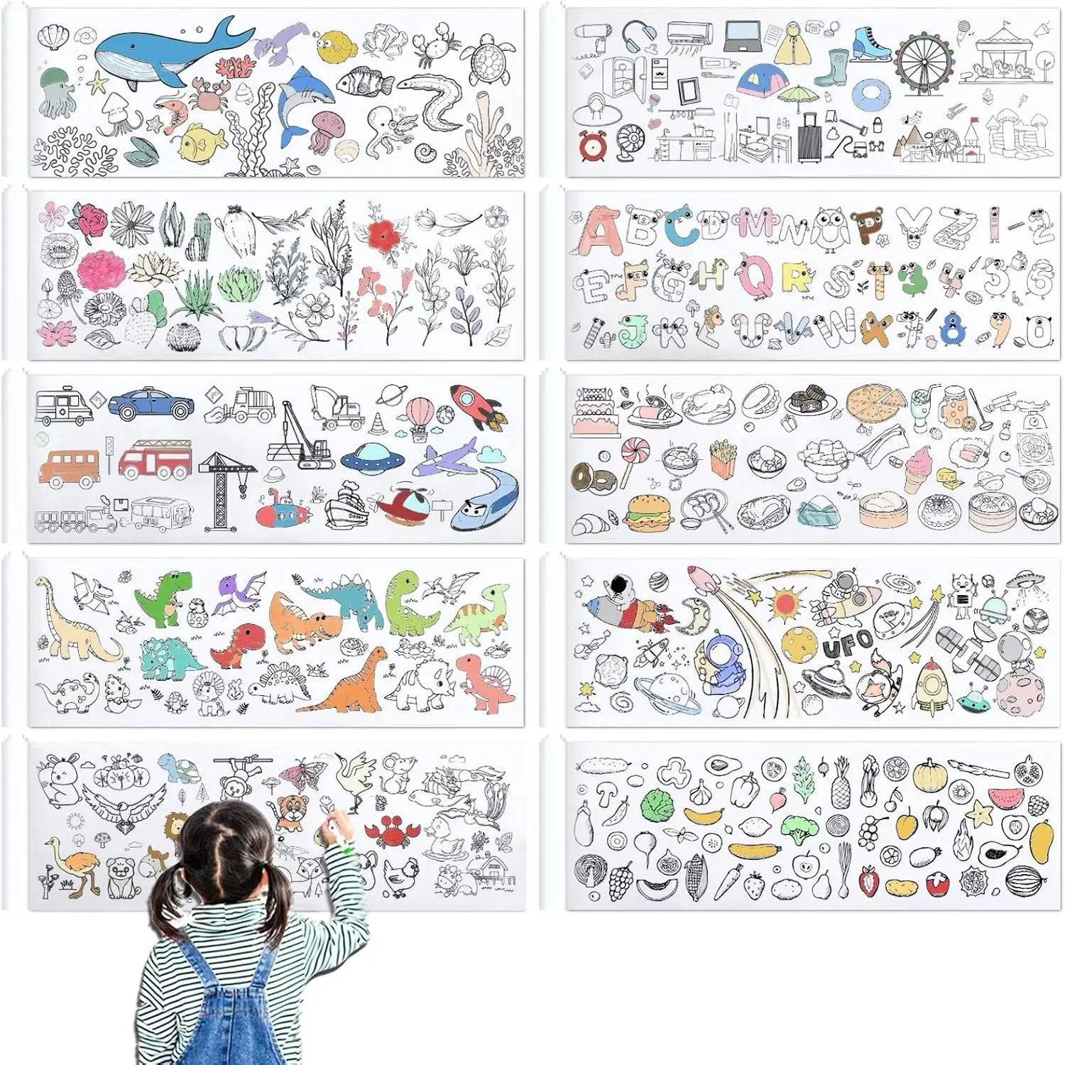 10-Piece High-Quality Affordable Children's Drawing Paper Roll - 12x39in DIY Art Coloring Paper for Kids, Easy Support, Reliable Service, Fast Shipping, No, 12*39 Inches, No Warning Applicable