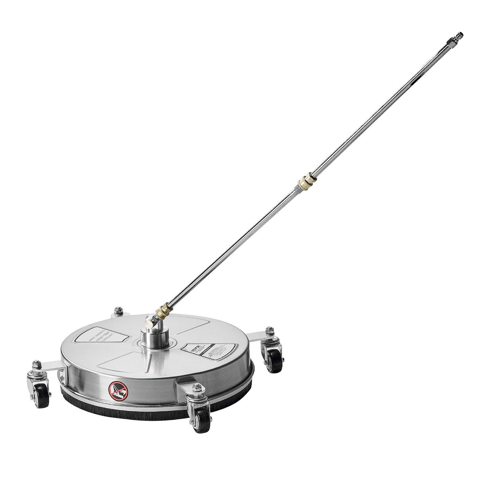 VEVOR 16.5" Pressure Washer Surface Cleaner, Stainless Steel Pressure Washer Attachments with 4 Wheels, 4000 Max PSI, 1/4 Quick Connector, 2 Spray Nozzles, 2 Extended Wands for Concrete, Patio, Deck