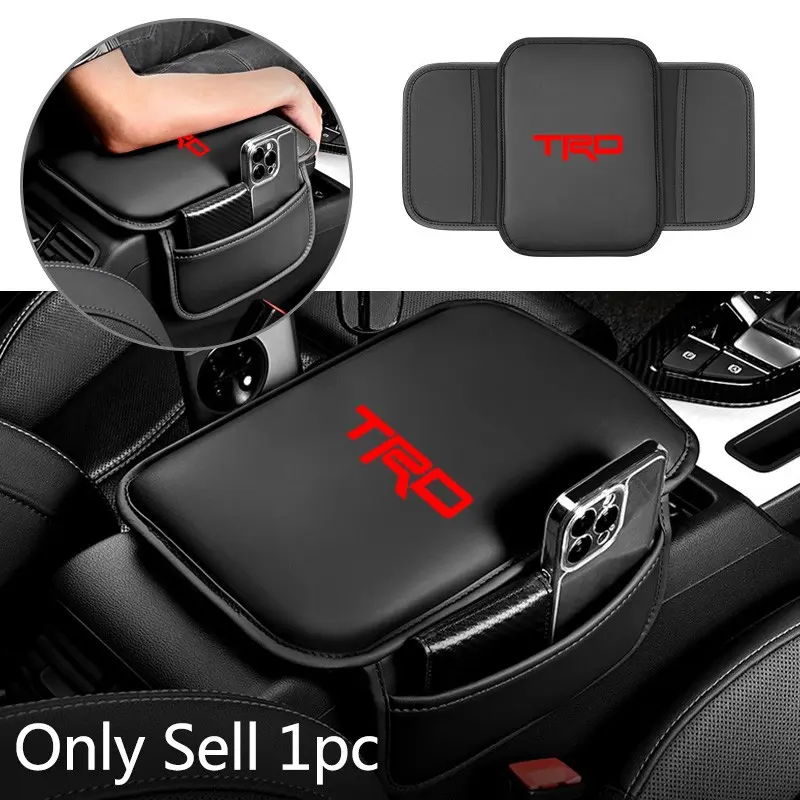 Leather Car Arm Rest Cushion Storage Pad Armrest Box Protective Cover Center Console Cushion for Toyota TRD RAV4 CH-R 4Runner Tundra Tacoma Auto Interior Accessories