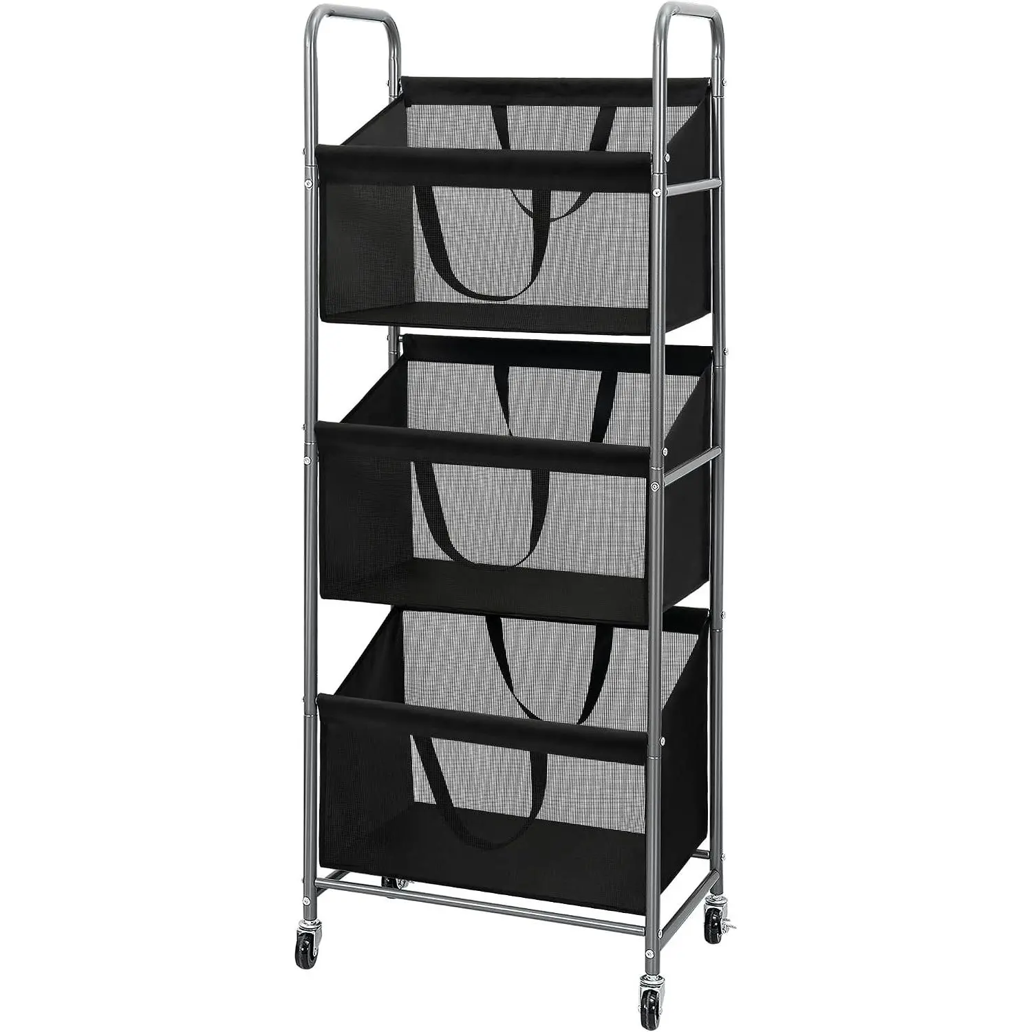 3-Tier Vertical Rolling Laundry Hamper with Removable Bags, 120L Stackable Laundry Sorter Basket, Clothes Hamper with Wheels for Small Spaces, Closet, Bedroom, Bathroom, Laundry Room, Black