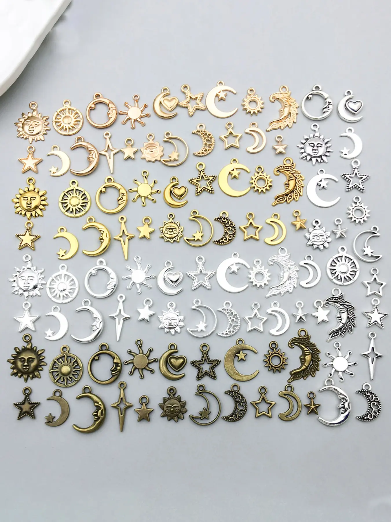 Mix 20/100pcs Sun Star Moon Alloy Pendants Set, DIY Jewelry Making Supplies, Keychain Earrings Necklace Bracelet Bag Charms, Trendy Accessories