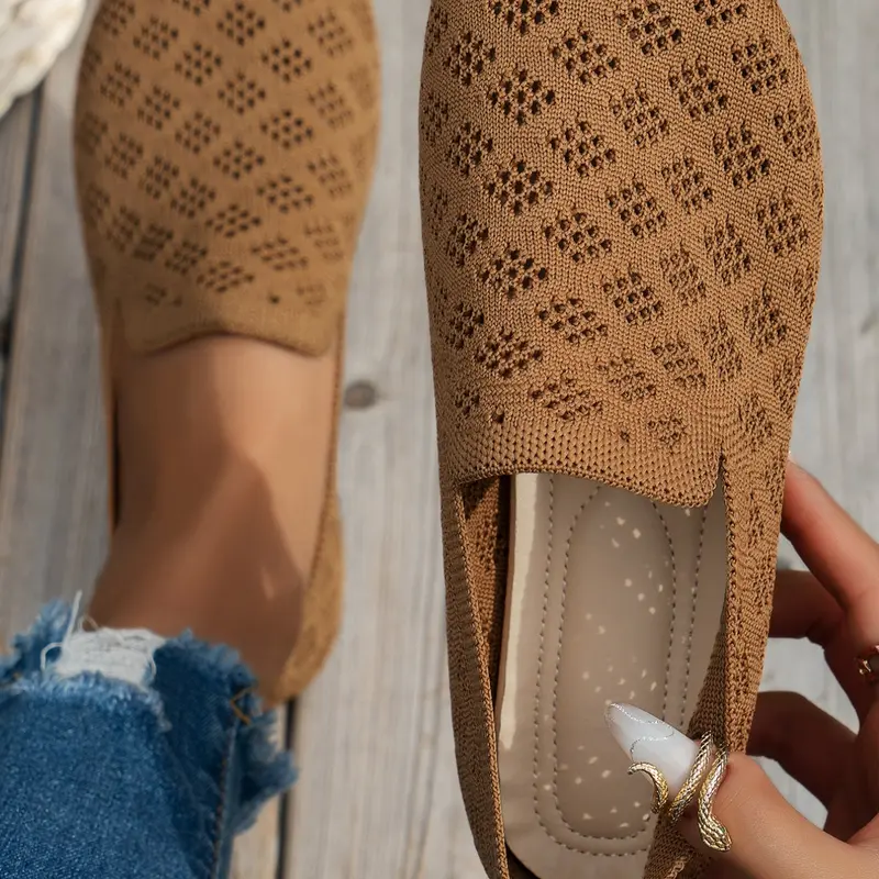 1 Pair Breathable Hollow Knit Slip-On Loafers for Women, Lightweight Mesh Flats, Simple Versatile Casual Footwear for Commuting & Daily Outings, Allday Knit Shoe, Summer Casual Shoes