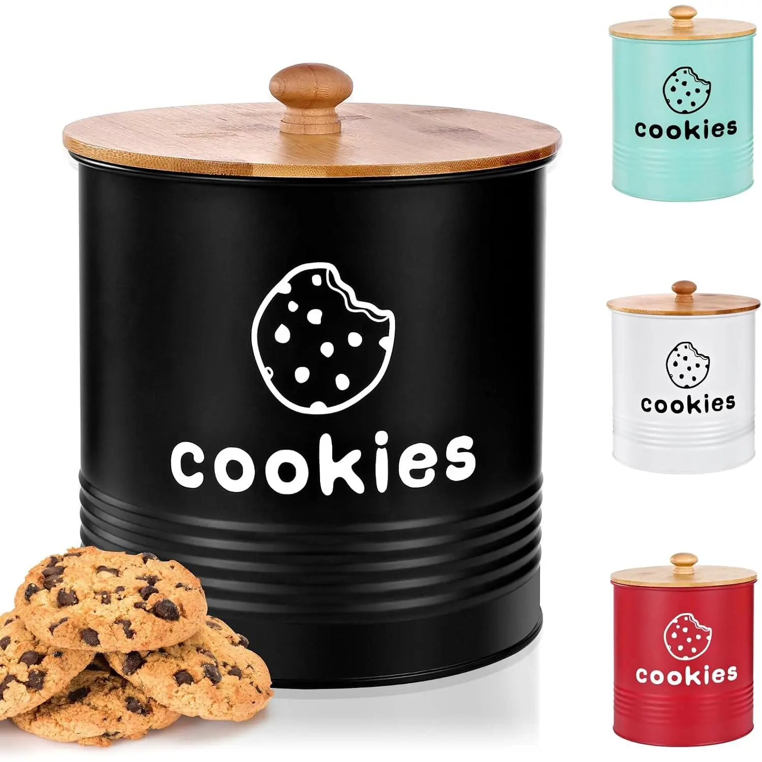 Cookie Jars with  Airtight, Large Cookie Tins, 1.5 Gallons Cookie Jar for Kitchen Counter Decorative, , Christmas, Mother's Day  Cookie Storage Containers (Black)
