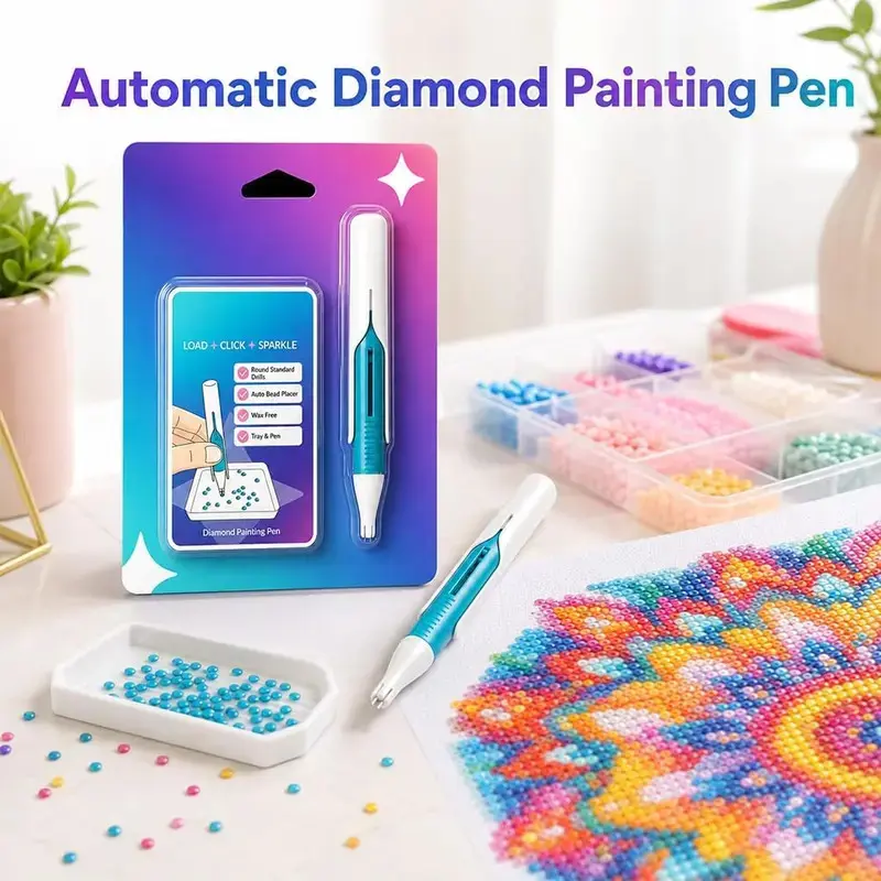 Automatic Diamond Painting Applicator for 2.8mm Round Diamonds, Durable Wax-Free Design, Ergonomic Brush, Diamond Art Kit Accessories