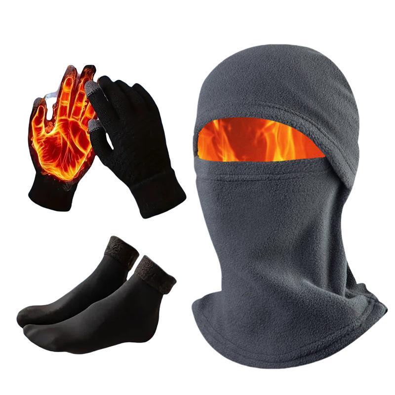 3-Piece Winter Essentials Set: Touchscreen Gloves, Fleece-Lined Socks, Windproof Balaclava with Ear Protection