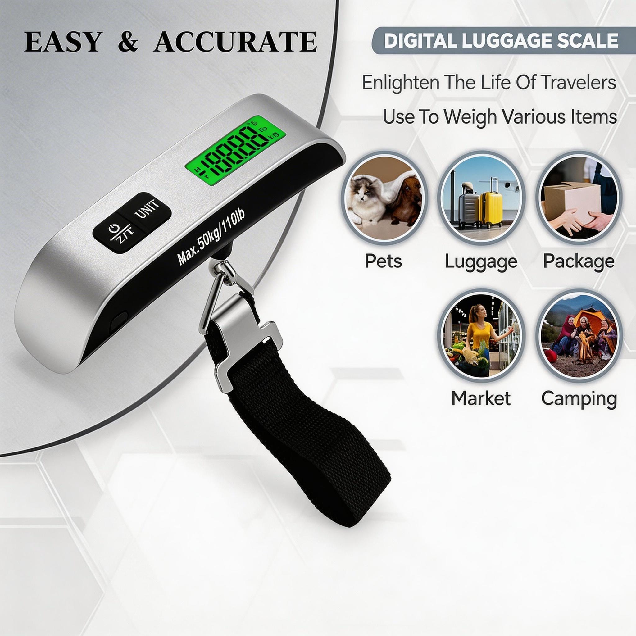 1pcs Luggage Scale, 110lb Luggage Weight Scale with 4 Unit Switching Functions&LED Display, Luggage Scale Travel Digital for Weighing Luggage, Backpacks, Packages and Markets