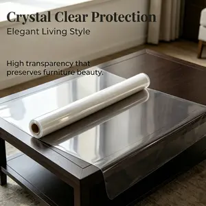 1 Roll No-Adhesive Static Cling Furniture Protector Film, Crystal Clear Anti-Scratch & Waterproof Shield, Removable Stain-Resistant Cover for Kitchen Countertops, Wooden Dining Tables & Office Desks