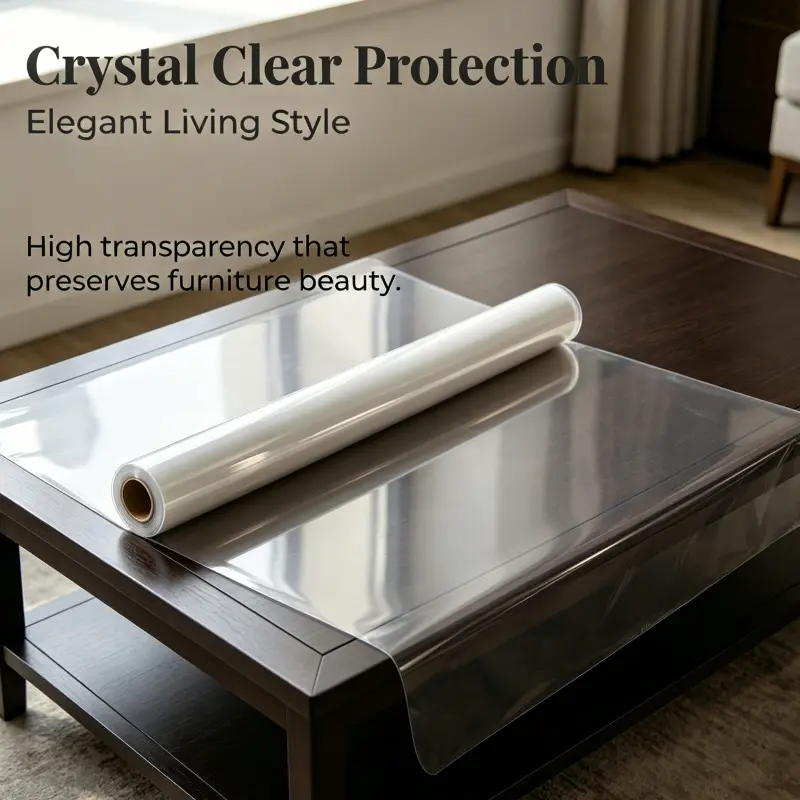 1 Roll No-Adhesive Static Cling Furniture Protector Film, Crystal Clear Anti-Scratch & Waterproof Shield, Removable Stain-Resistant Cover for Kitchen Countertops, Wooden Dining Tables & Office Desks