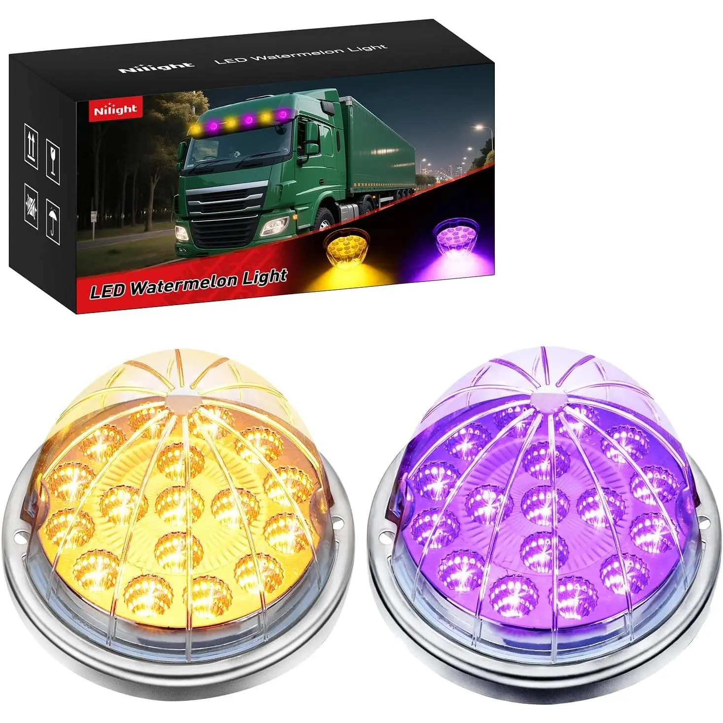 Nilight Watermelon Car Lights - 2PCS 17 LED Dual-Color Stainless Steel Bezel Side Marker Lights, Amber-Purple LED Blinker Clearance Signals, 4-Plug IP68 Waterproof Epoxy Resin Construction Cars Accessories for Pickups, Campers