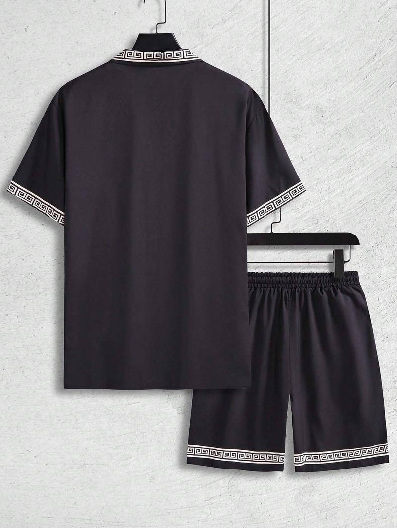 Men's All Black Outfit Set Short Sleeve Button Down Shirt with Matching Shorts Modern Minimalist Streetwear for Urban Style