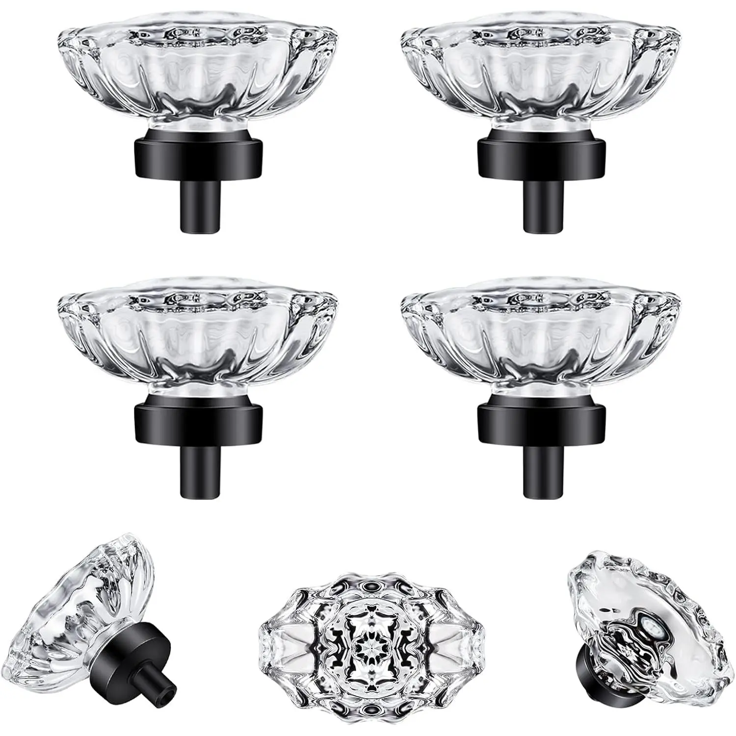 Glass Crystal knobs for Dresser Drawers Cabinet,Crystal Knobs Drawer Knobs Vintage 4 Pack,Matte Black (45*35mm,Oval)