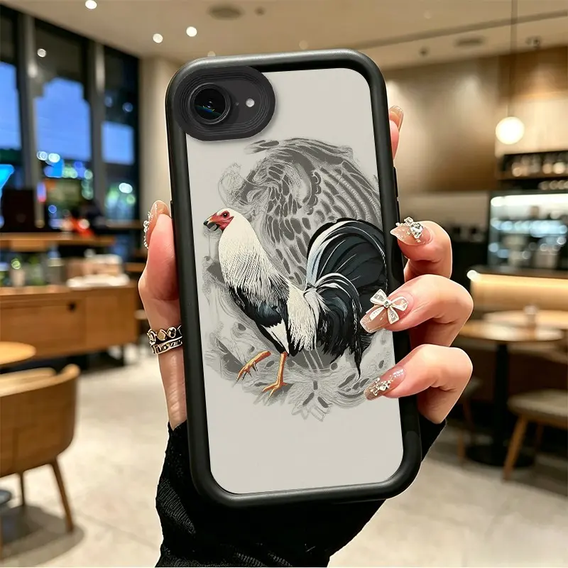 TPU Silicone Smartphone Case for iPhone 16E/17E - Durable Full-Cover Protector, Vintage Rooster Art, Bold Unique Design, Celestial Eye Layered Shockproof Casing with Button Resistance for Handheld Devices (boboiptyjt57119)