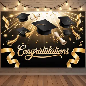 Black Gold Graduation Backdrop Elegant Diploma Tapestry Wall Hanging, Graduation Photography Background, Premium Polyester Event Decor for Celebration Ceremony, Reception Area, Photo Booth, Family Gathering, Party Venue