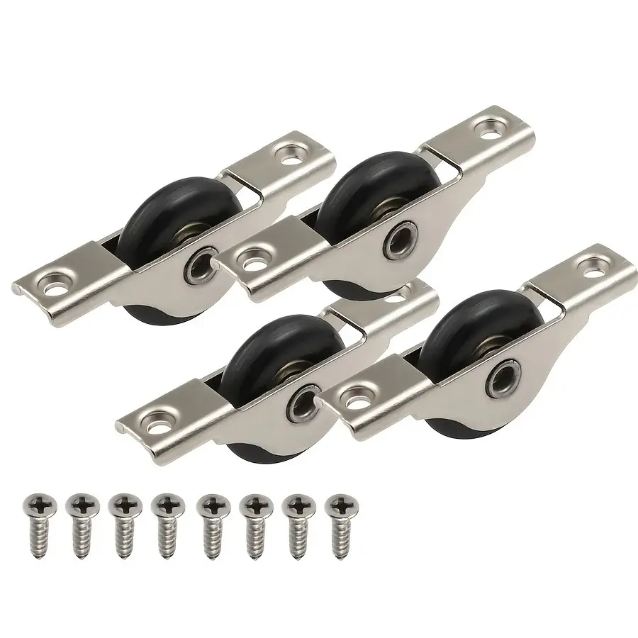 4 Piece Sliding Glass Door Wheel Replacement Kit, Cabinet Closet Door Roller Components, Parts, Includes Track, Suitable for Closet Hardware