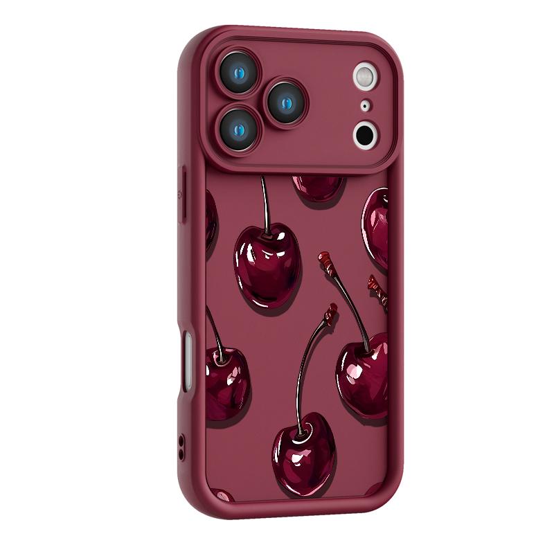 Sexy Wine Cherry Pattern Phone Case , Soft Silicone Tpu Protection and Shockproof For iPhone 17 16 15 Pro Max 14 16Pro 13 12 11 X Plus Air Mini Girl