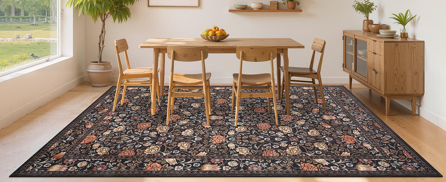 5x7 Brown Vintage Floral Boheme Area Rug, Low-Pile Washable Non-Slip Stain-Resistant Carpet for Living Room, Bedroom, Boheme Area Rugs