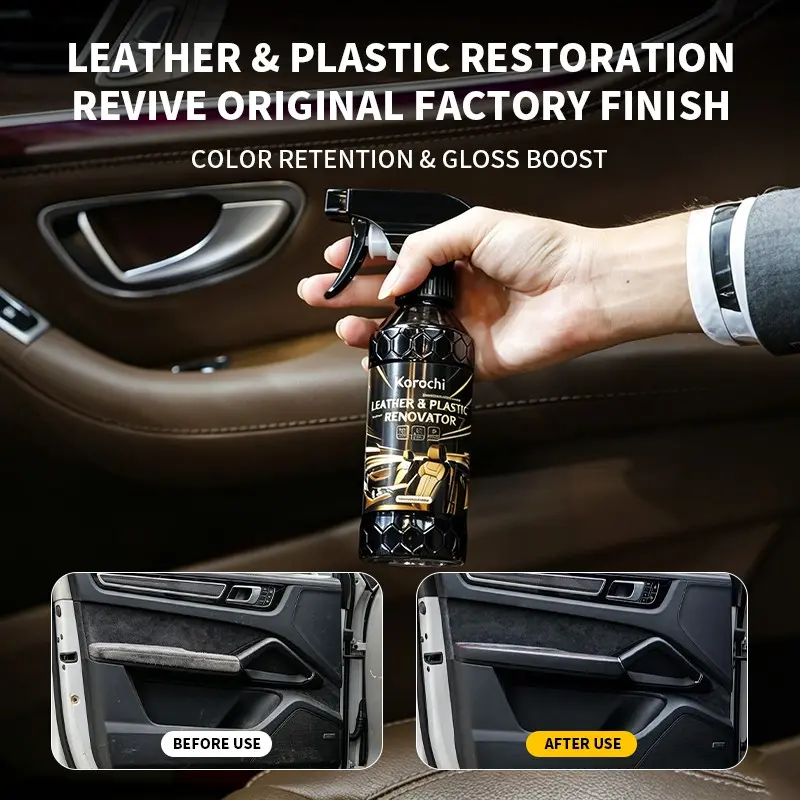 Interior Plastic Restorer, Restores Black Gloss & Refreshes Plastic Surfaces, Polishing Agent for Plastic, Leather, Dashboards and Seats, Long-Lasting Care, Auto Polishing & Cleaning Product, Automotive Detailing Anti-Fading, Car Detailing Products