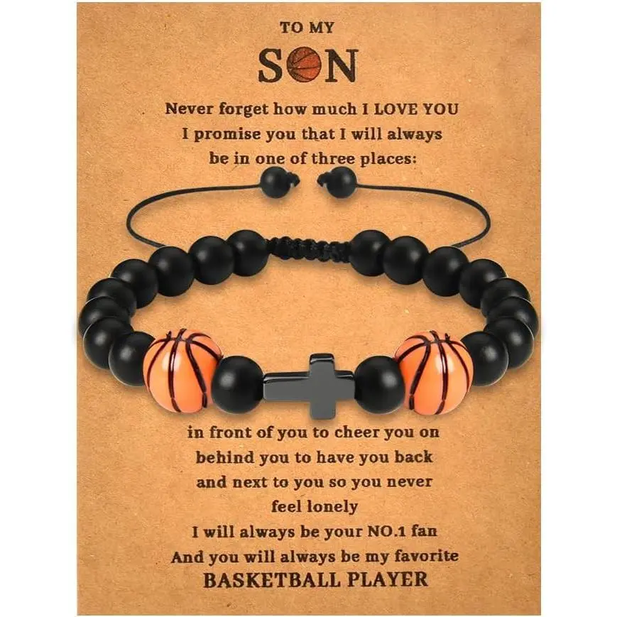 Son Birthday Christmas Gifts for Stepson Basketball Baseball Bead Bracelet for Basketball Baseball Lovers Inspirational Gifts