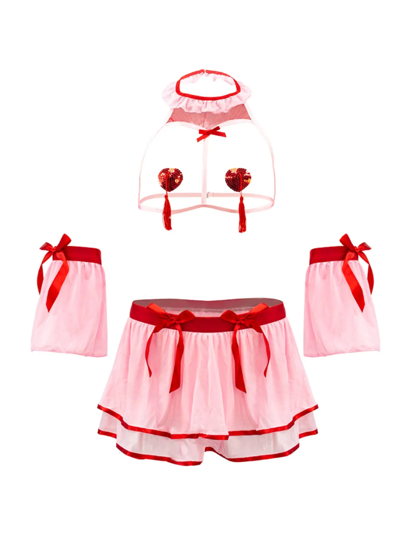 Women's Sexy Ruffle Hot Lingerie Set Without Steel Cup, Hollow Out Design, Slim Fit, Colorblock Pattern, Perfect for Special Occasions, Cutout Bodysuit, Lingerie Outfits