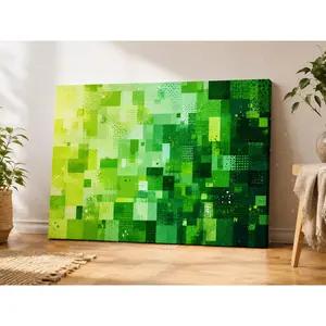 Green Abstract Geometric Canvas Wall Art, Modern Pixel Style Poster Print, Lime Green Decorative Poster for Living Room Bedroom Office Dorm Studio Decor, Unframed Poster or Framed Canvas Wrap