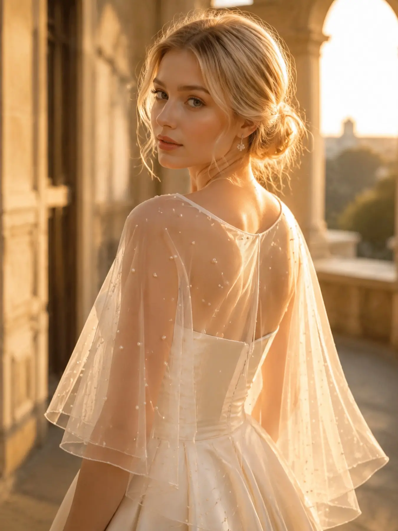 Women's Pearl Bridal Cape Veil, Soft Tulle Wedding Shawl with Scattered Faux Pearls, Sheer Bridal Shoulder Cover, Elegant Capelet for Bride, Wedding Dress Overlay, Bridal Wrap for Ceremony, Reception, Engagement, Photoshoot