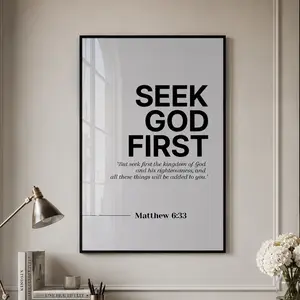 Inspirational Matthew 6:33 "Seek God First" Bible Verse Artistic Print, Waterproof Christian Wall Art, Box-Included Home Decor for Kitchen & Room Decoration, Christian Wall Art, Bible Verse Decor, Faith-Based Decor, Bedroom Decor, Gift Idea