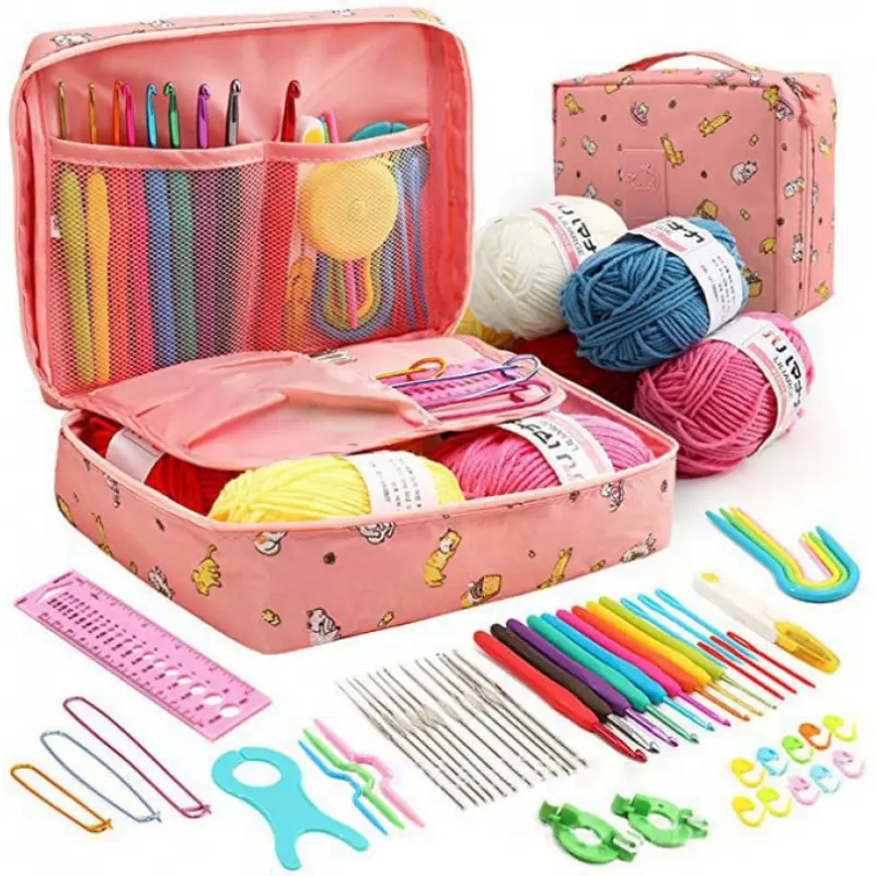 59Pcs Full Crochet Starter Kit Portable Storage Box with Metal Hooks Color Yarn Ideal DIY Craft Gift for Beginner Crochet Lovers Housewarming Present Crochet Tools