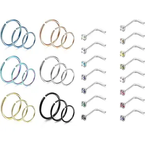 33Pcs 20G Stainless Steel Nose Rings & Studs Set for Women, CZ Cartilage Earrings, Septum Daith Lip Labret Body Piercing Jewelry
