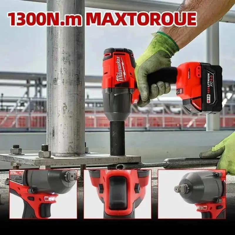 Milwaukee Cordless Electric Wrench 18V 800N.M Torque Brushless Impact Wrench Long-Life 12.0Ah Battery