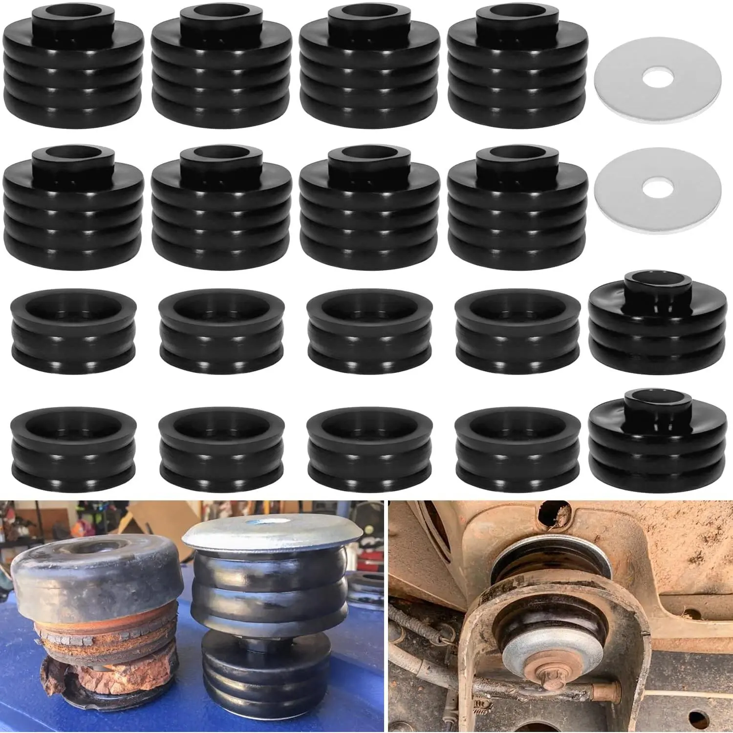 KF04050BK Body Mount Bushing Kit for Ford F250 F350 Super Duty 1999-2018 2WD 4WD Polyurethane Body Cab Mounts & Washers (Black 20PCS)
