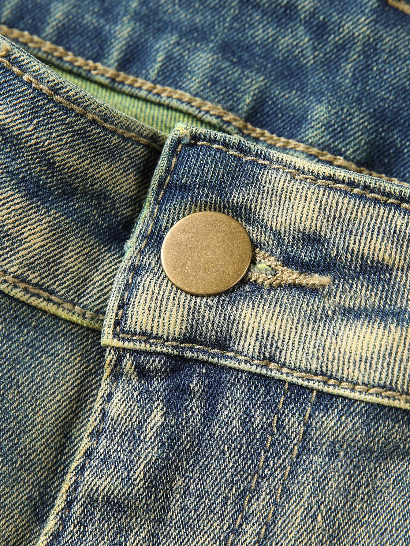 Men's Stacked Flare Jeans Distressed Mid Rise Stacked Flare Distressed Ripped Denim Jeans Frayed Fringe Vintage Wash Stretch Punk High Street Skate Streetwear Casual Daily Festival Wear for Fashion Forward Men Yellow