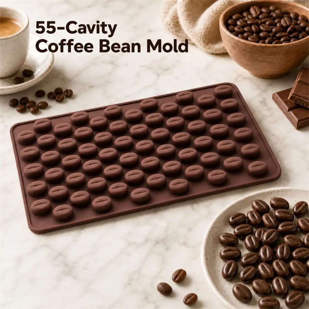 Creative Coffee Bean Baking Mold, Small Coffee Bean Cake, Cute Chocolate 55-Piece Coffee Bean Mold, DIY Baking Tools, Jelly Pudding Mold, Homemade Candy Mold