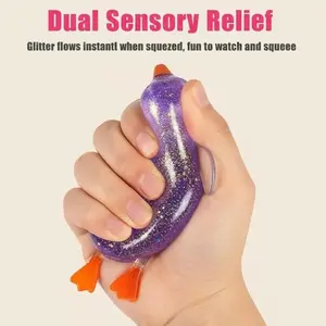 Cute Duck Shape Stress Ball, Soft Plush Fidget Toy, Glittery Pressure Relief Ball, Office Desk Party Easter Egg Fillers, Ages 3+