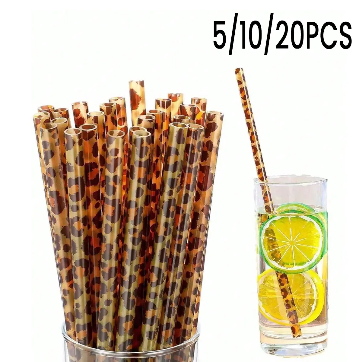 Reusable Leopard Print Straw Set, Creative Animal Design Party Accessories for Jungle Theme Parties, Weddings, Birthdays, Graduations, Anniversaries