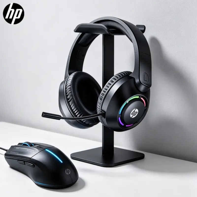 Hp Dhe-8013 Upgrade Headset with Wired Mouse, 90+ Hours Battery, Bass Boost, Mic Switch, LED Lights, Memory Foam, USB Interface, Gaming Office Essential