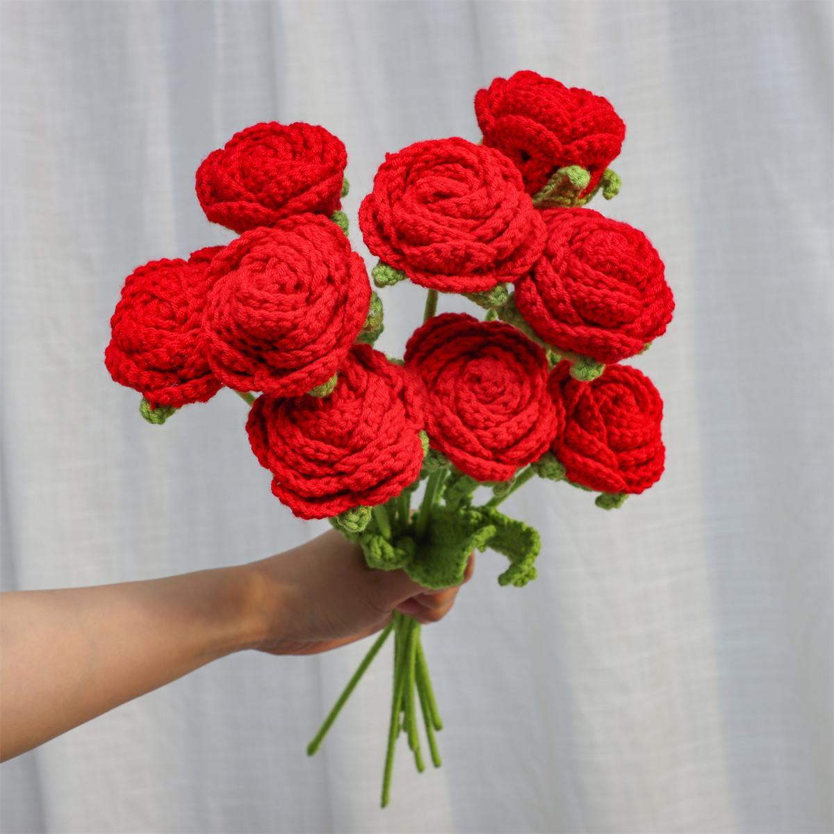 Crochet Roses for Flower Arrangements, Crochet Artificial Flowers 9 Counts DIY Faux Rose Bouquet for Room, Wedding and Party Decor, Gift for Boyfriend or Girlfriend #TOP PICKS