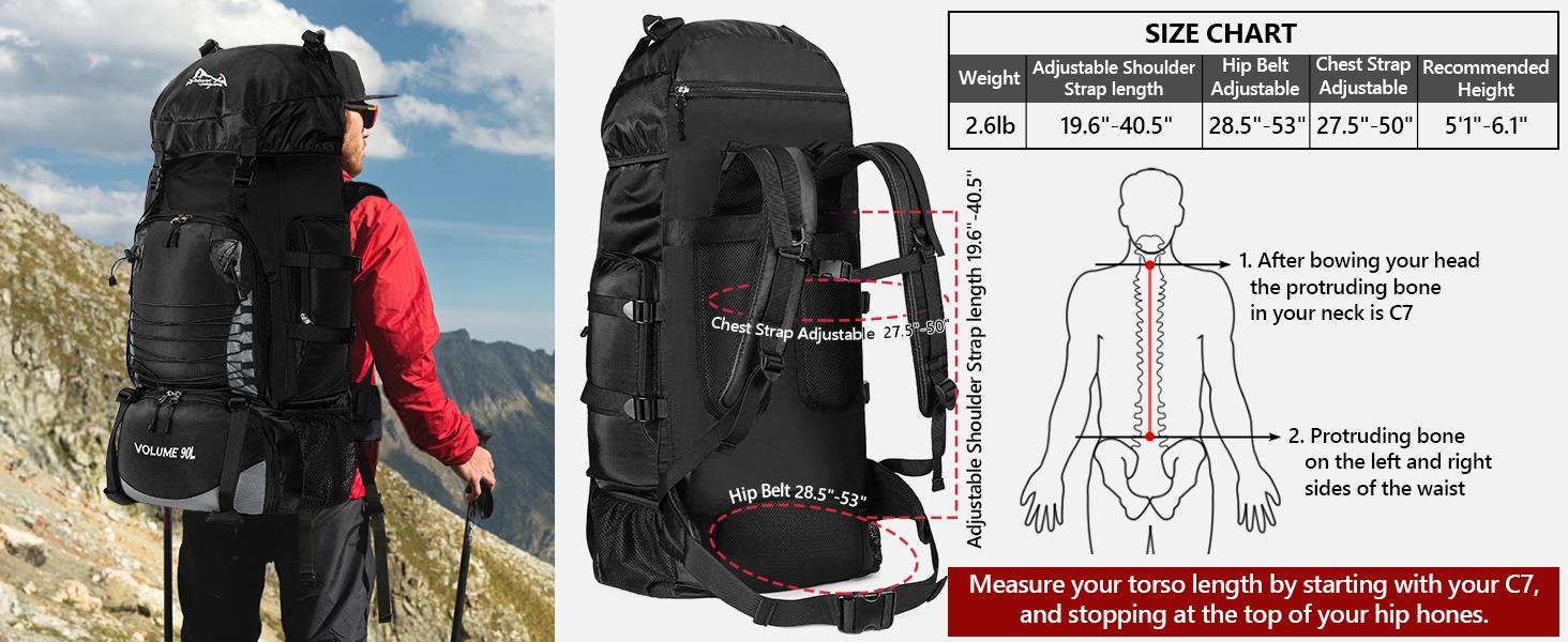 AGS 90L Hiking Backpack, Waterproof Camping Bag with Rain Cover, Lightweight Backpacking Back Pack