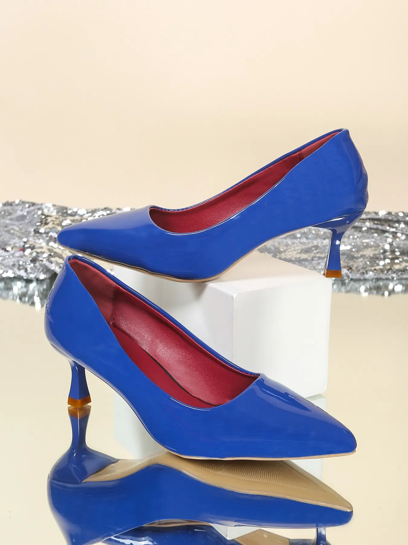 Classic Women's Stiletto Shiny Pointed Toe High Heels, Elegant Glossy PU Leather Slip-On Shoes, Comfortable for Work and Dates, Versatile Business Footwear