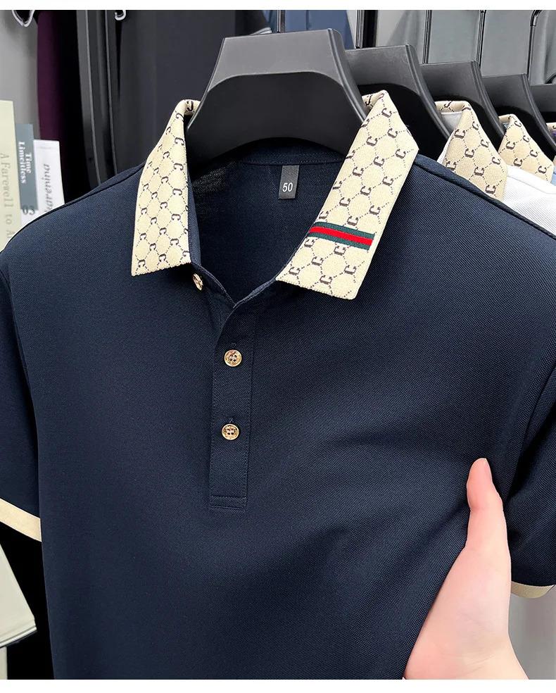 Fashion luxury brand short sleeve polo shirt men new personalized letter color blocked-end casual breathable lapel T-shirt