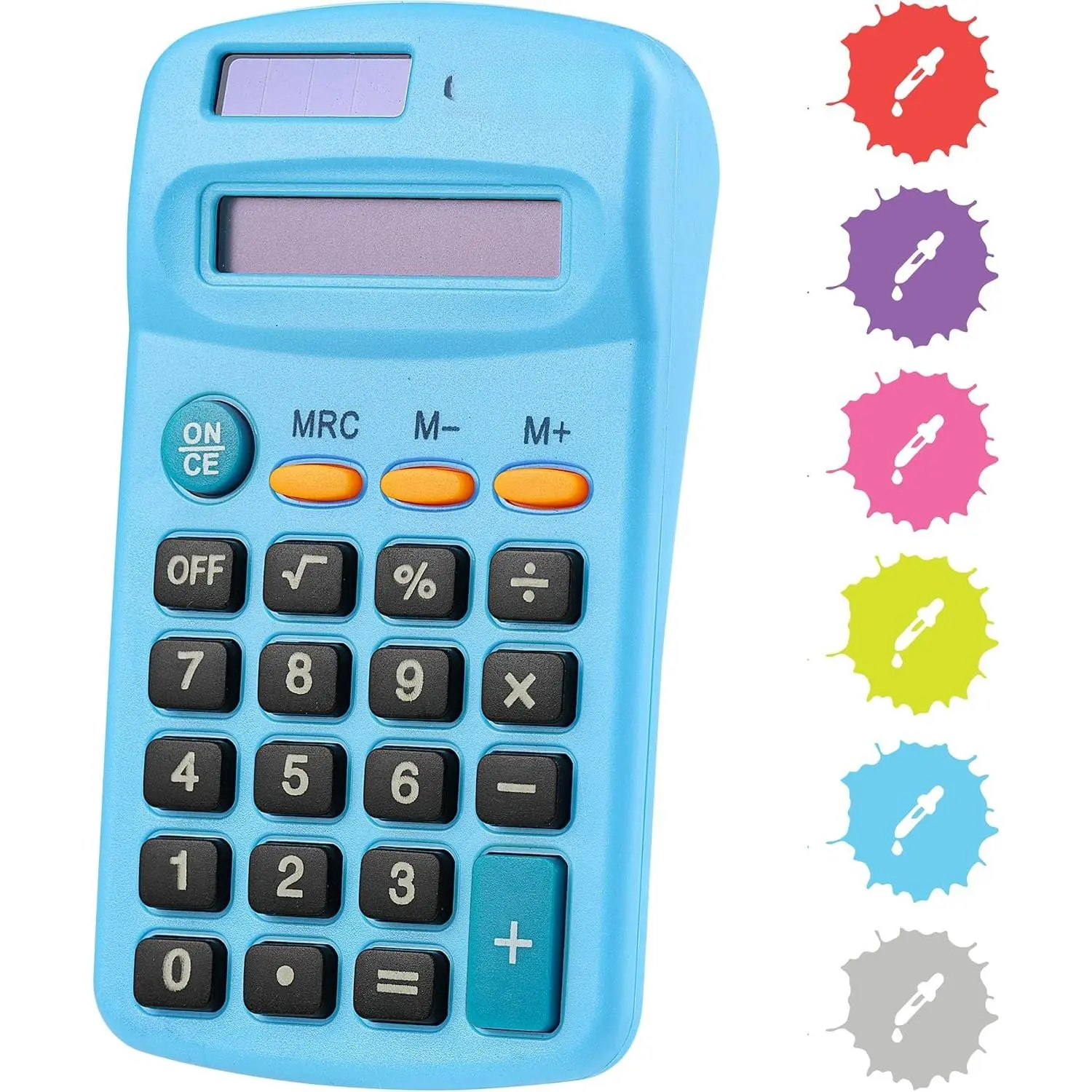 Calculator Blue,  Small Solar and  Operated, Large Display Four Function, Auto  Handheld Calculator School and   in Green, Red, , Grey, , 1 PK – by