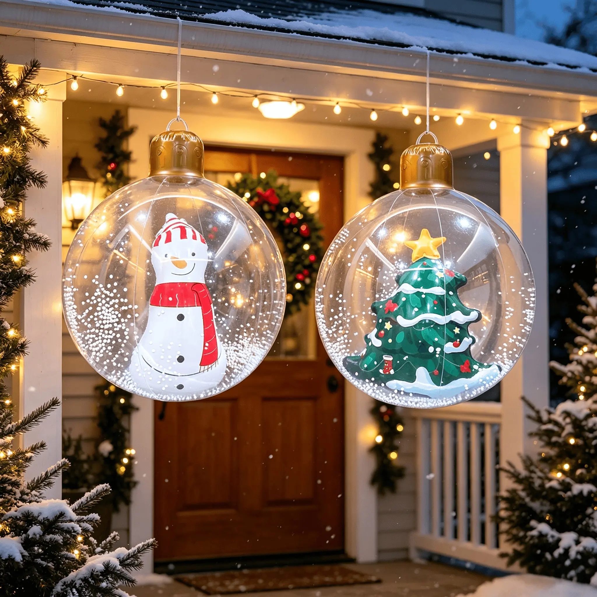 2pcs Christmas Inflatable Balls, Outdoor Giant PVC Decorations, Holiday Decoration for Tree, Garden, Front Door, 23x20 Inches